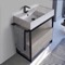 Console Sink Vanity With Marble Design Ceramic Sink and Grey Oak Drawer